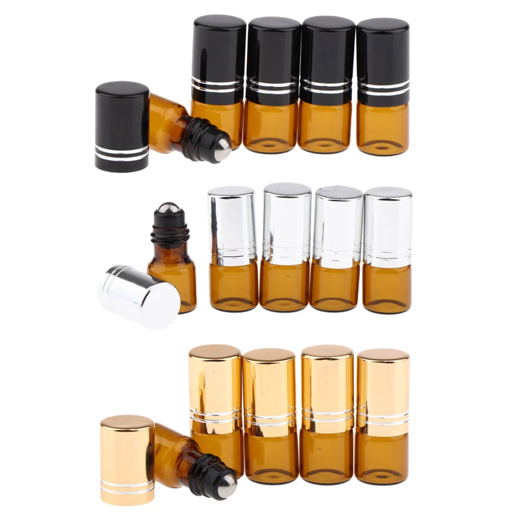 15 Pcs 2ML Empty Glass Essential Oil Perfume Roller Ball Bottles Cases Holder