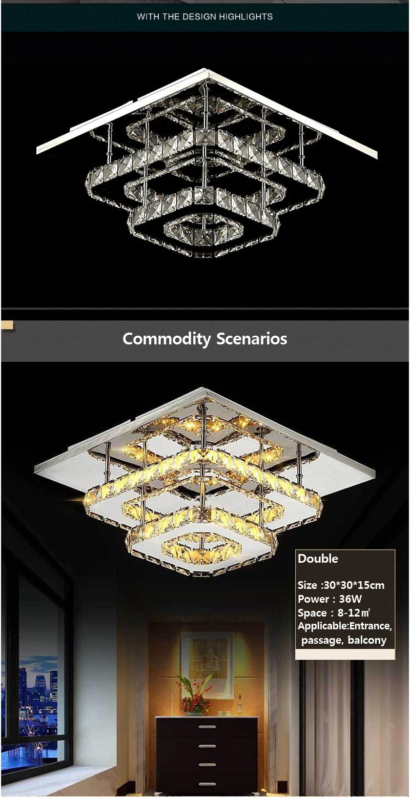Современный минималистичный Креативный светодиодный потолочный светильник из нержавеющей стали, домашний декоративный квадратный теплый белый Хрустальный потолочный светильник 110-240 В