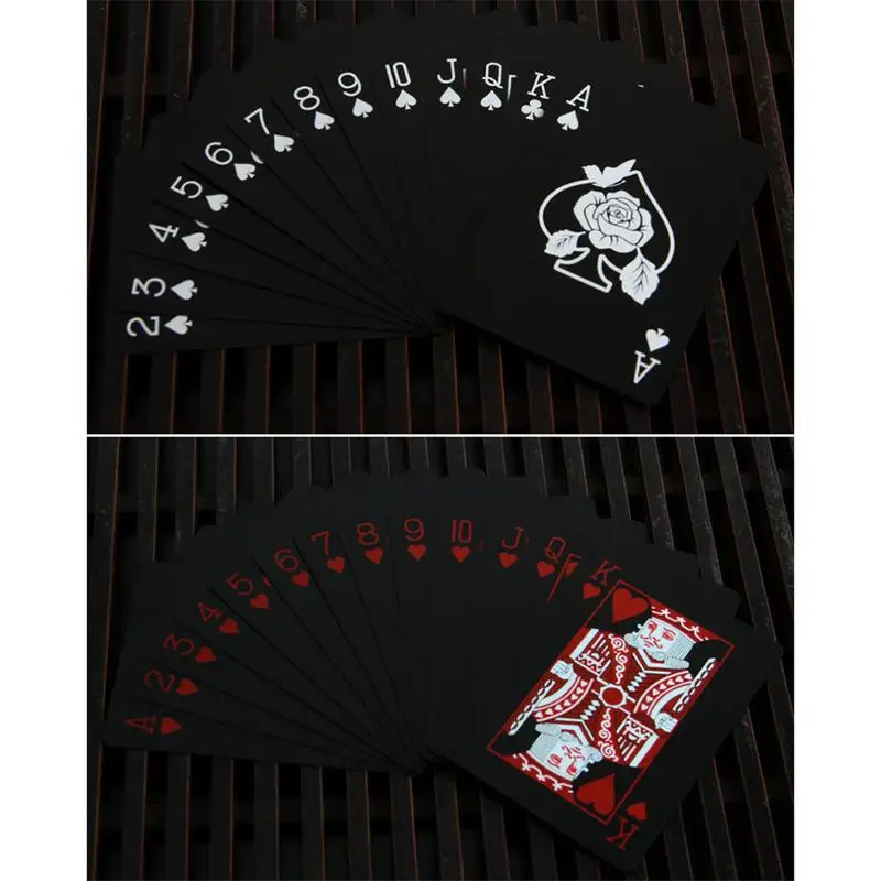 Koop Rose Patroon Speelkaarten Poker Game Dek Zwart Folie Poker Set Plastic Magic Card Waterdicht Kaarten Magic Tool