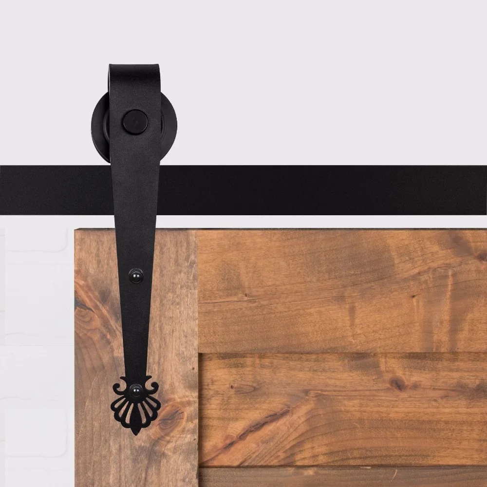 LWZH 10ft-12.6ft American Style Top Mount Black Carton Steel Crown Shaped Closet Sliding Barn Door Hardware Kit for Double Door