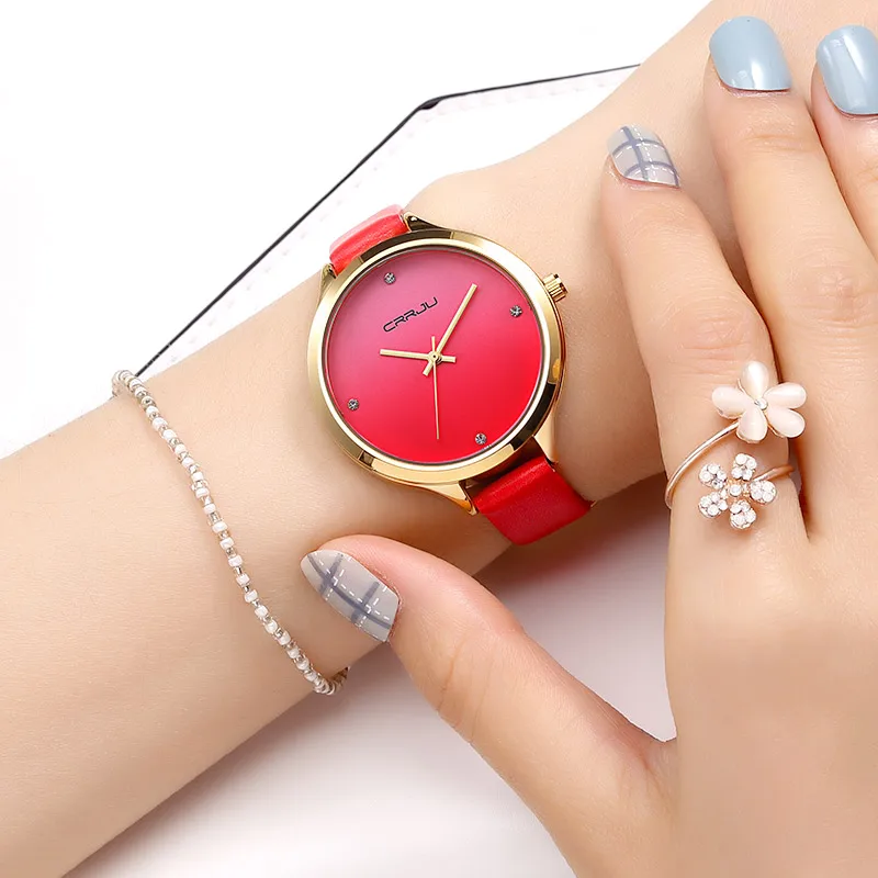 

Lady Wrist Watch Quartz Woman Hours Best Fashion Dress Korea Bracelet Brand Leather Multicolored Crystal Knot CRRJU watch Box