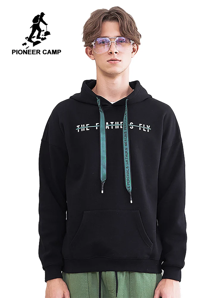 

Pioneer camp new winter hooded sweatshirt men brand clothing loose fashion printed hoodies warm fleece tracksuit male AWY802358