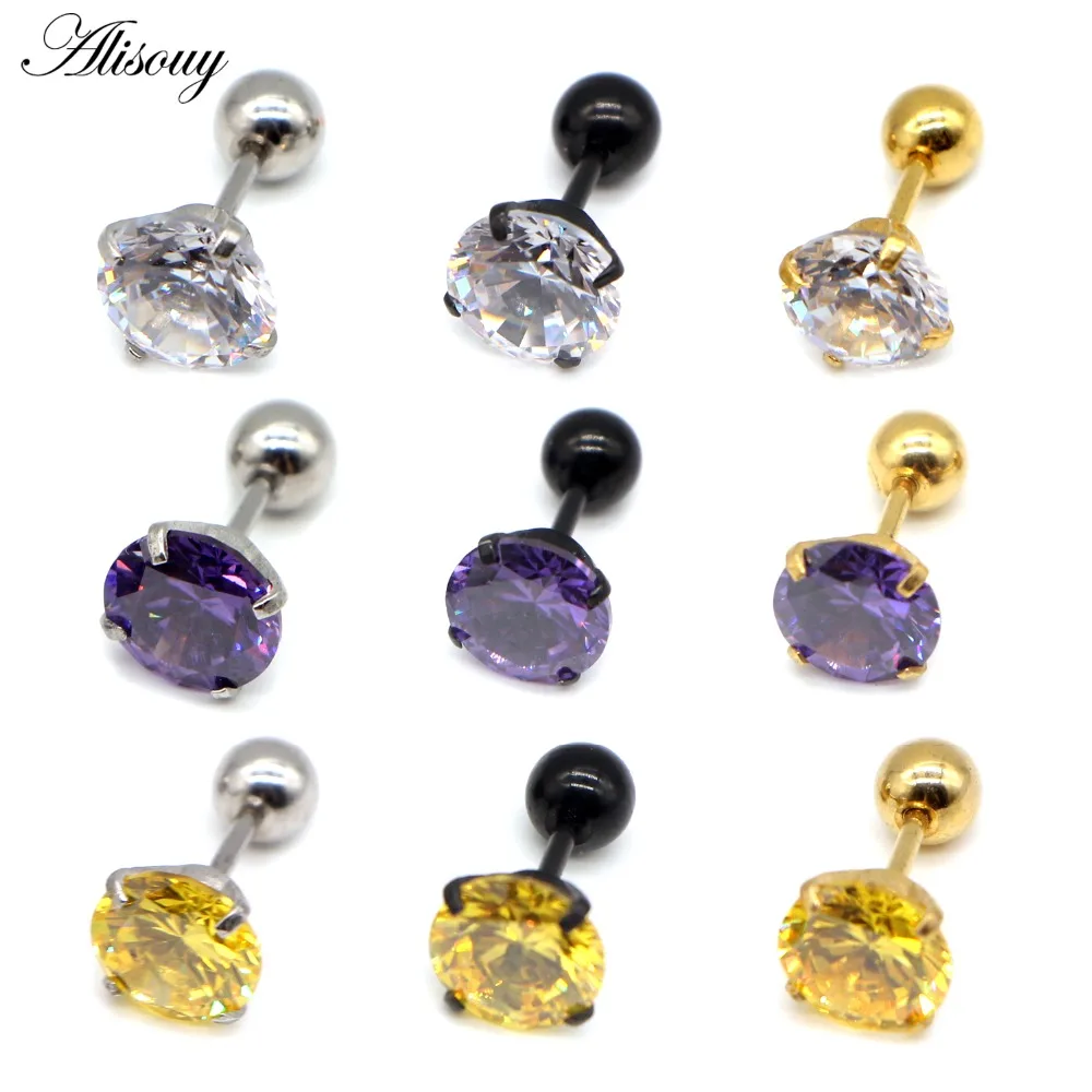 

Alisouy 2 PCS Titanium Steel Earring Ear Stud Zircon Crystal Body Piercing Fashion Jewelry round Rhinestone women stud earrings