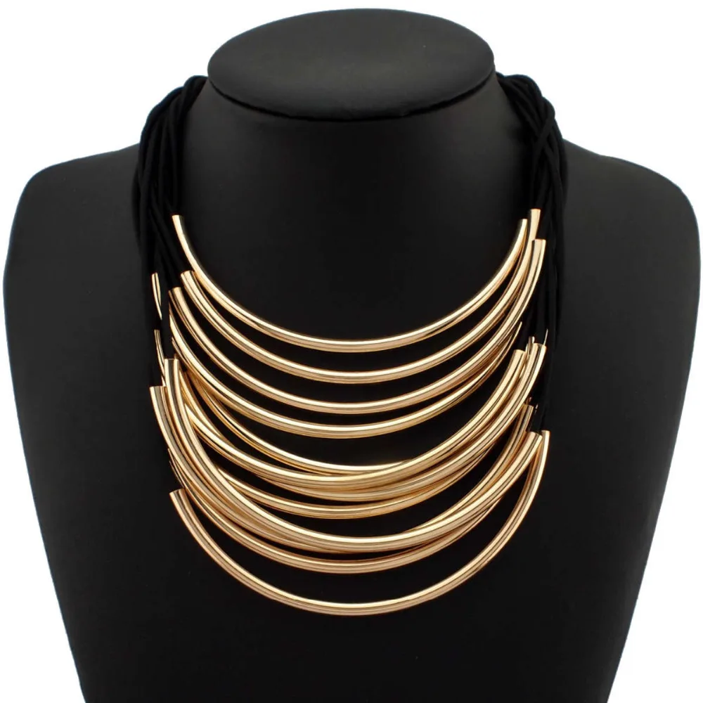 

Statement Choker Necklace Multilayer Rubber Metal Pipe Collar Necklace For Women Dress Fashion Jewelry Accessories UKMOC