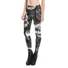 New 2017 Women Deep Grey Rose Skull Print Fitness Leggings Elastic Fiber Hiphop Party Cheerleader Rooter Workout Pants Trousers