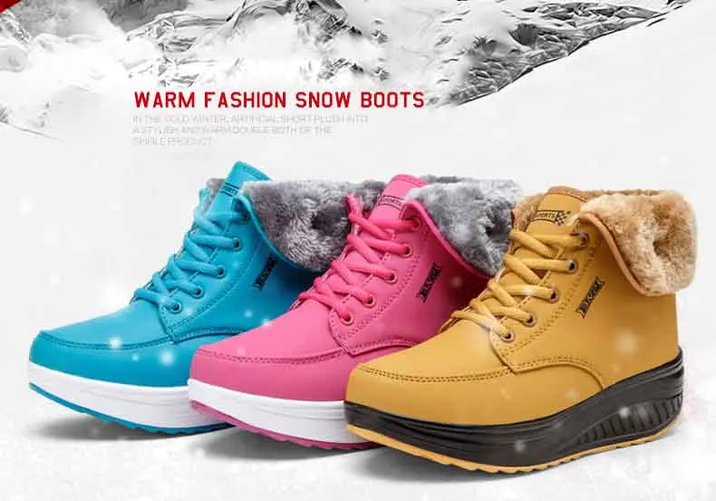 Winter snow boots women sneakers new fashion solid lace-up warm ankle boots women shoes wedges casual shoes woman