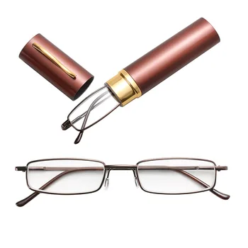 

1 Pcs Reading Glasses Metal Frame Resin With Tube Case Mini Portable For Women Men HG99