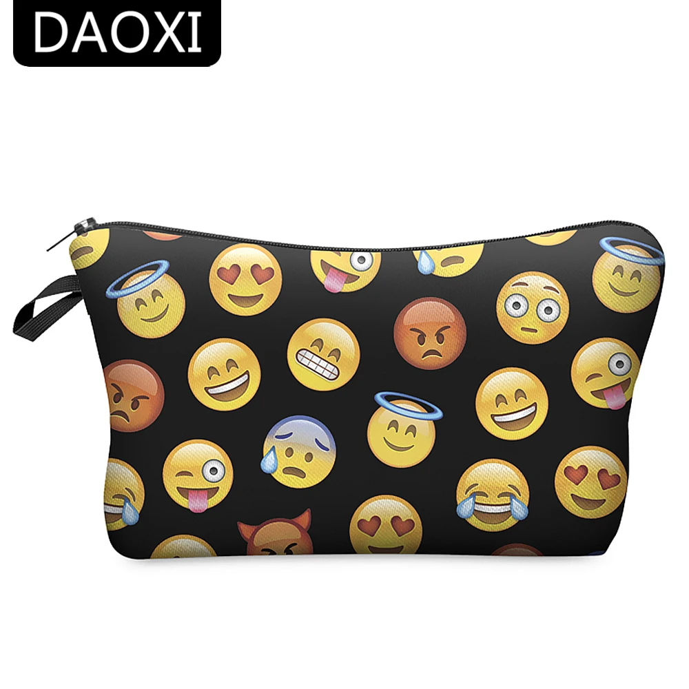 DAOXI الرموز التعبيرية التجميل أكياس 3D المطبوعة البوليستر النساء السود المنظم للسفر