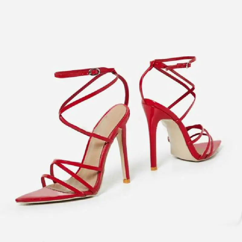 

2018 Summer New Fine Heel Sandals Sexy Toe Cross Bandage Super Slim Tip Luxury Female American Wind
