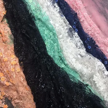 

16yards /lot pretty flower embroidered tulle lace fabric with beads and sequins 3Dflowers tulle net material for party dress