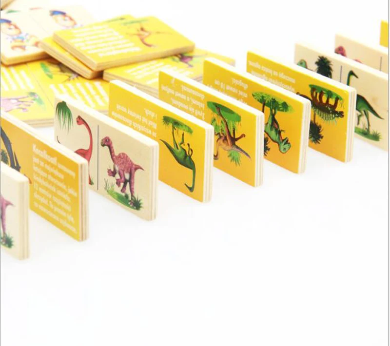 Дети 28 шт. деревянный динозавр Dino domino блоки Развивающие детские игрушки