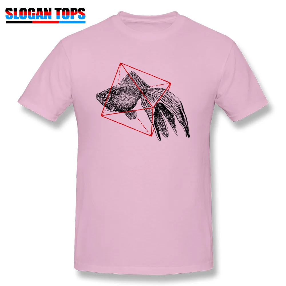 2018 Men's Tops T Shirt Fish In Geometrics Unique T-shirts 100% Cotton Short Sleeve Crazy Sweatshirts Crew Neck Fish In Geometrics pink
