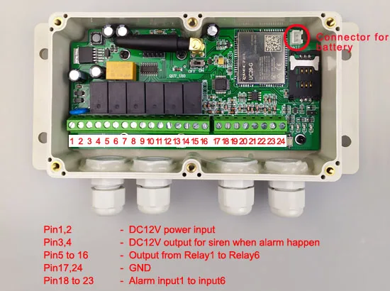 3g версия/GSM шесть релейный выход пульт дистанционного управления(SMS релейный переключатель) батарея на плате для отключения питания сигнализации