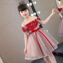 Милые свадебные бальные платья для девочек с аппликацией; сетчатые платья для Святого Причастия; платье принцессы с открытыми плечами и цветочным рисунком; vestidos; платье на шнуровке; S123