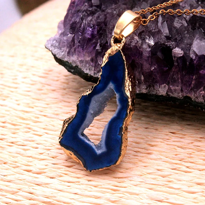 Модный геометрический природный камень Druzy Geode кулон ожерелья для женщин Gilr золото цвет вечерние аксессуары подарок ожерелья