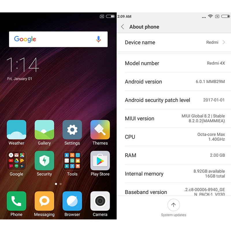 Оригинальный Xiaomi Redmi 4X4X2 ГБ Оперативная память 16 Встроенная мобильного телефона