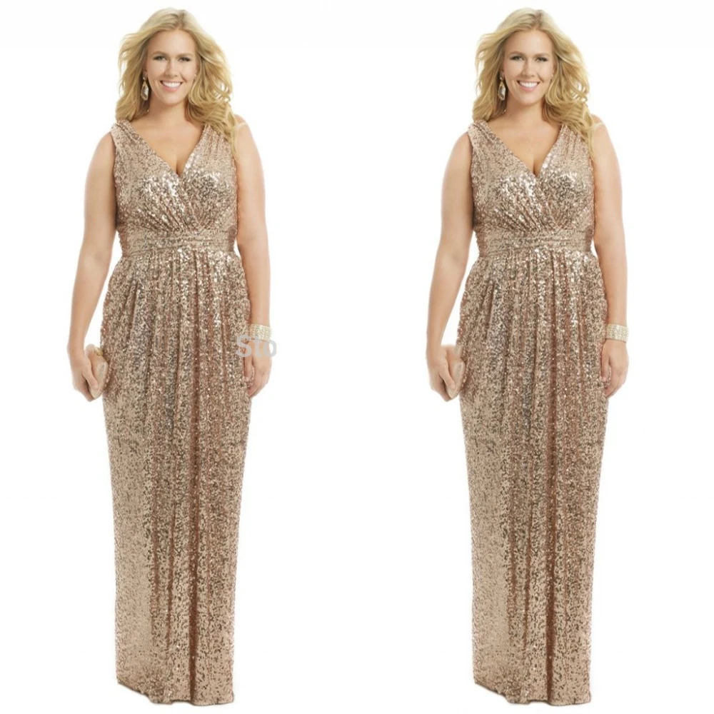 Sparkle Golden Mother of the Bride Dresses V Neck Sleeveless A Line Floor Length Pleats Sequin Sparkle Golden Mother of the Bride Dresses V Neck Sleeveless A Line Floor Length Pleats Sequin