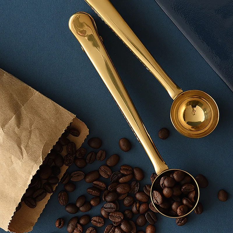 2Pcs Coffee Scoops Stainless Steel Coffee Spoon Clip Gold Color 2 In 1 Measuring Spoon with Bag Clip Ground Coffee Tea Scoop Coffeeware Kitchen Tools (8)