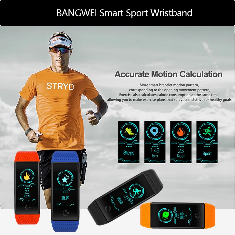 BANGWEI Waterproof Sport Smart Watch Men Bracelet Wristband Bluetooth Sleep Heart rate Monitoring LED Smart touch screen Clock