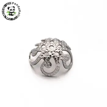 

5-Petal 304 Stainless Steel Bead Caps, Stainless Steel Color, 8x4mm, Hole: 1mm