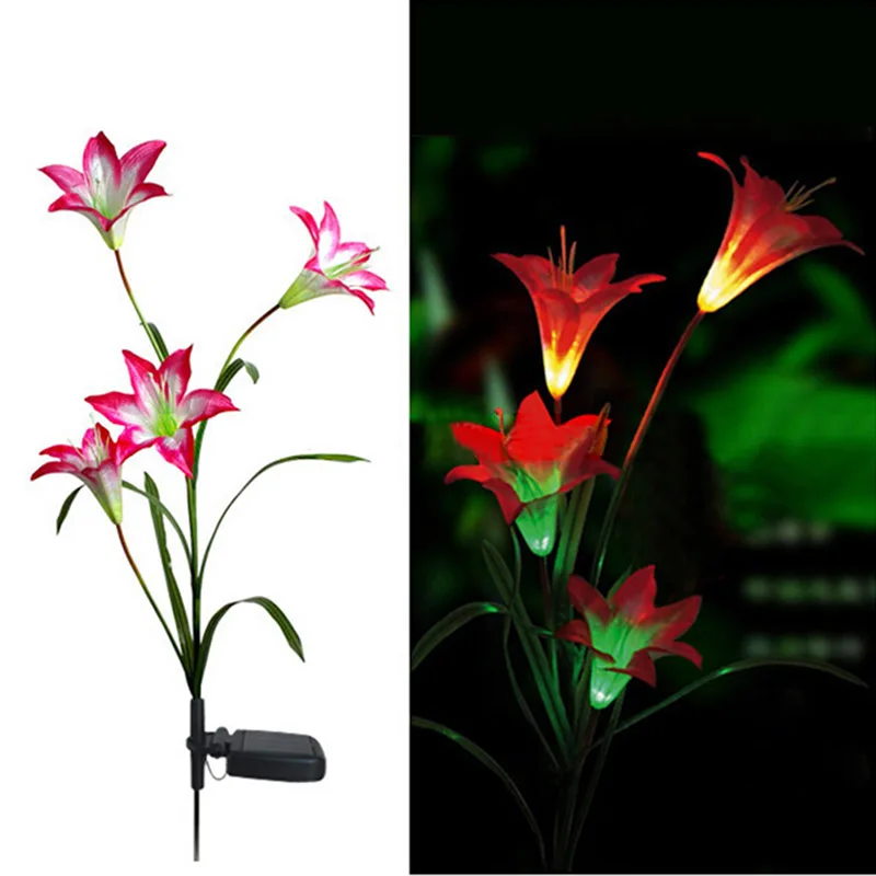 

Fashion Solar Power Artificial Lily Flower 4 Leds Light Home Decoration Landscape Lamp For Outdoor Garden Yard --M25