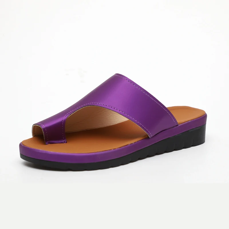 MCCKLE/Женская удобная обувь на плоской подошве; женские повседневные сандалии с коррекцией стопы и большим носком; ортопедические вьетнамки - Цвет: purple