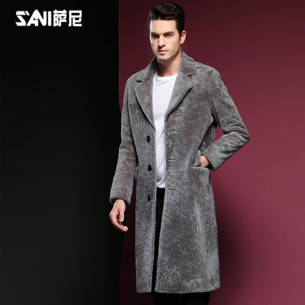 

long design shearling coats for men thickening outerwear genuine leather mens overcoat turn-down collar sheepskin fur clothe