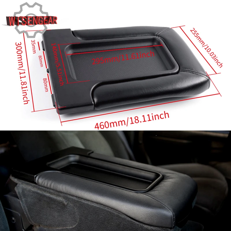 

WISENGEAR Black Leather Center Console Armrest Cover Lid For Chevrolet Chevy Silverado Cadillac GMC 2001-2007 Replace PDK682