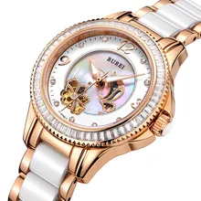BUREI Luxury Crystal Sapphire Ladies Ceramic Band Automatic font b Mechanical b font Watch Waterproof Wristwatches