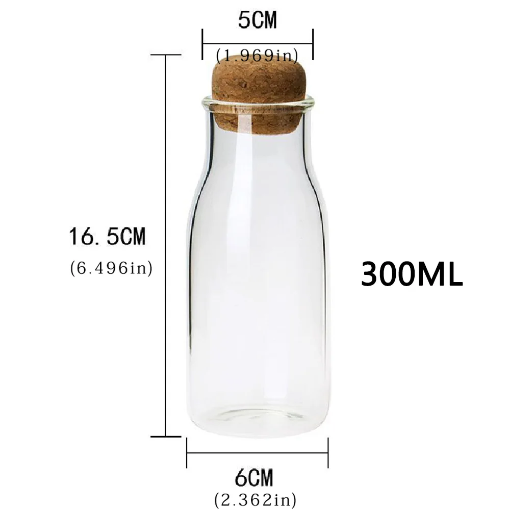 3 размера Чистая Стеклянная бутылка для хранения сыпучих продуктов контейнеры с крышкой пробковая Колонка герметичная банка пищевой органайзер для специй банки - Цвет: 300ml
