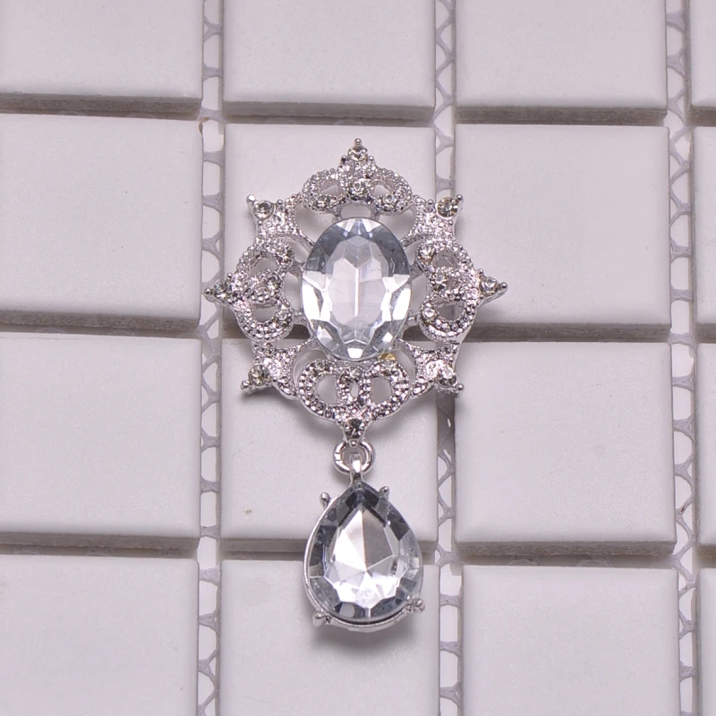 

(M0519) 34mmx60mm rhinestone metal embellishment,silver plating ,flat back,100pcs/lot