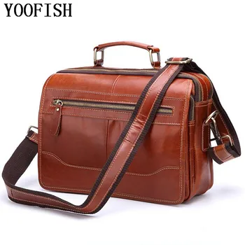 

Genuine leather Men handbag Casual Business Briefcases bag Cow Crazy Horse Leather messenger Shoulder High capacity Handbags