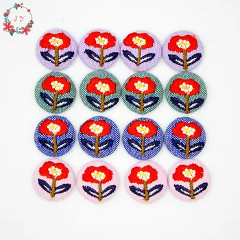 

Set of 100pcs Embroidery Poppy Flower Buttons Fabric Cover Button Round Shaped for Home Garden Crafts Baby Clothes,Earring