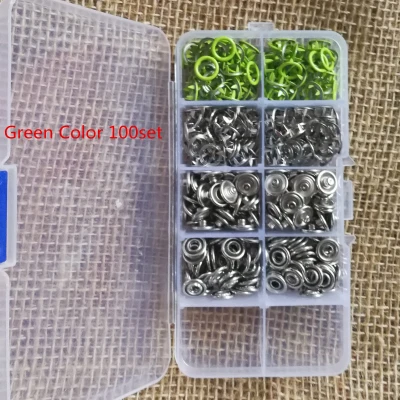 100 наборов 9,5 мм Цветные никогда не ржавеющие длинные зубчатые кнопки комбинированные застежки пресс-шпильки попперы смешанные в коробке - Цвет: Green