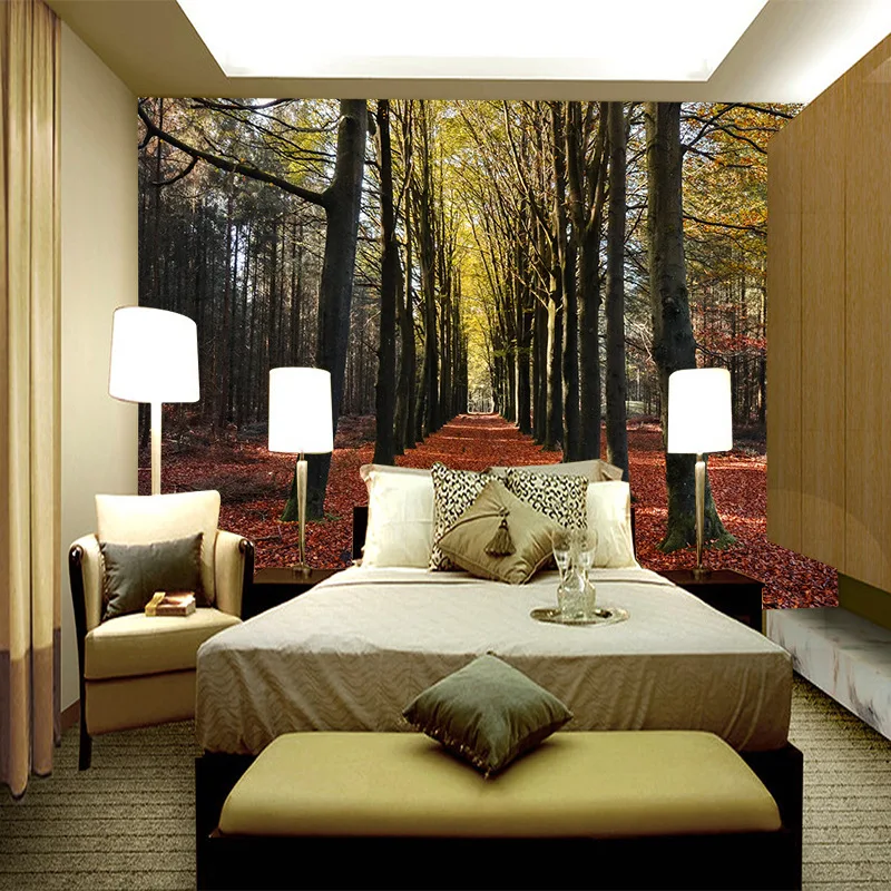 

Customized 3D mural wallpaper Medium-size painting with forest behind TV sofa bed as background in living room bedroom