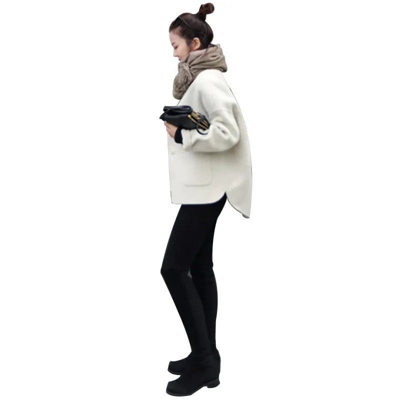 

2019 Autumn Winter New Women Short Woolen Coat Korean Stand Collar Single Button Loose Wool Jacket Female White Camel LQ241