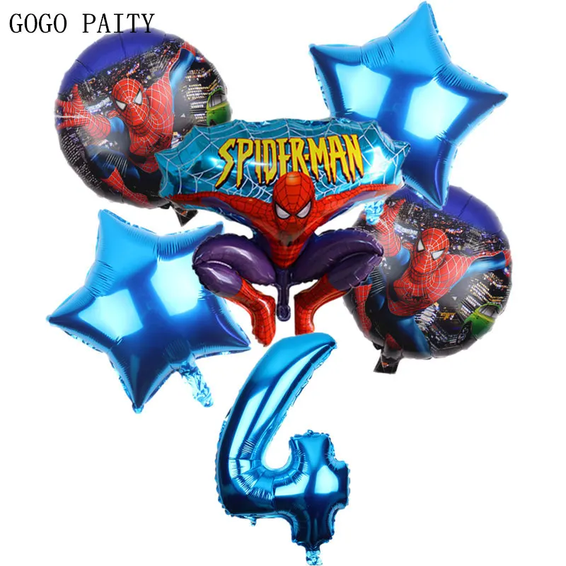 

GOGO PAITY 6pcs/lot Spiderman Balloon 32 inch Number Balloon Set Spiderman Party Inflatable Helium Foil Balloons Birthday Party