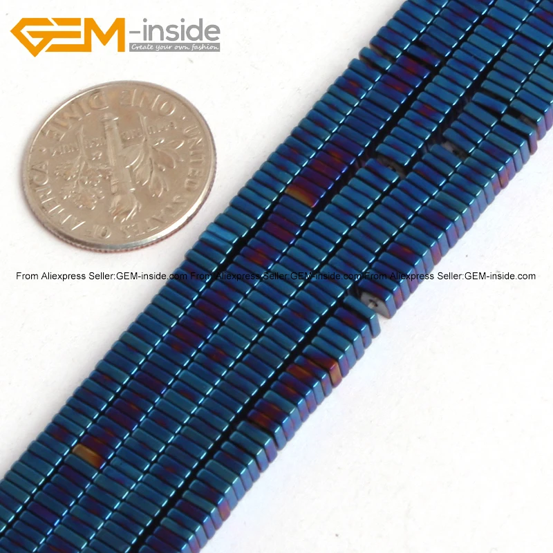 

Gem-inside Flat Square Blue Metallic Coated Hematite Reflections Spacer Beads For Jewelry Making 4X1mm Strand 15'' DIY Jewellery
