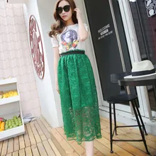 30 шт./лот Fedex Быстрая в Корейском стиле женские длинные кружевная юбка империя Твердые Повседневная летняя обувь юбка черный и зеленый