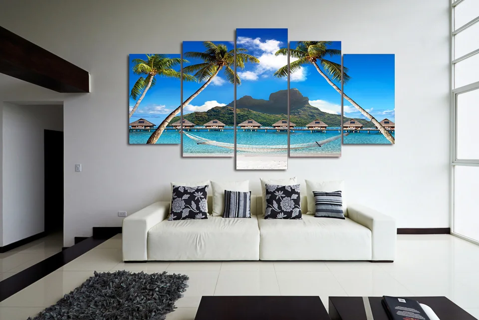 Wall-Art-5-Pieces-Canvas-Prints-tropical-paradise-beach-palms-painting-Panels-Poster-Pictures-For-Living (2)