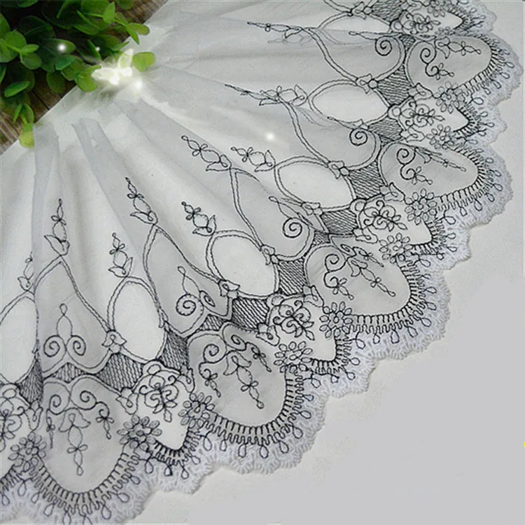 

5 Yard/Lot Top Grade Gauze embroidery flower lace trim lace fabric black white 18cm width clothes accessories