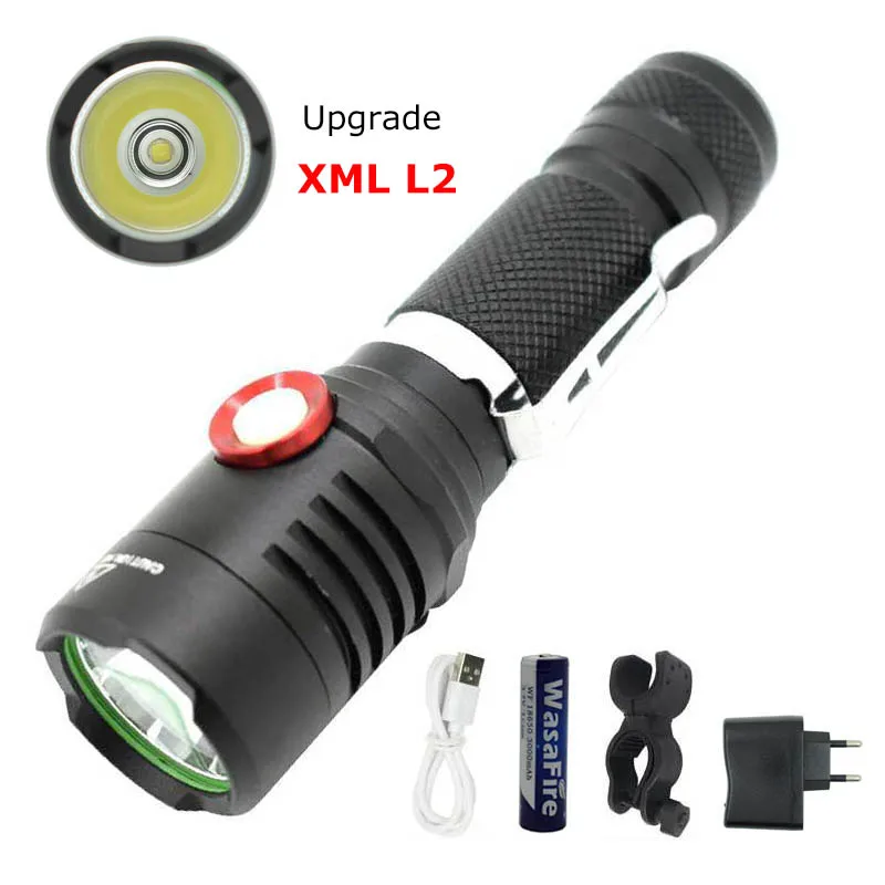 Micro USB 2000LM XML L2 светодиодный фонарик с usb зарядкой яркий фонарь аккумуляторный