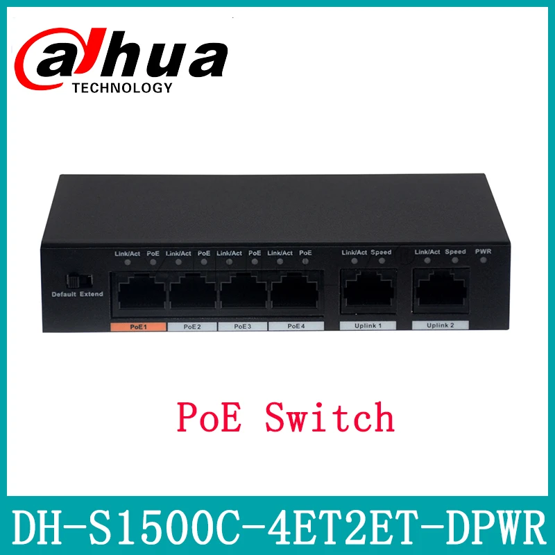 

Dahua DH-S1500C-4ET2ET-DPWR 4CH PoE Switch Ethernet Support POE POE+ Hi-PoE With Dahua Logo