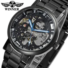Super Stylish Gift Skeleton Alloy Case Stainless Steel Black Bracelet Relogio WINNER men’s sports watch /WRG8028M4B2