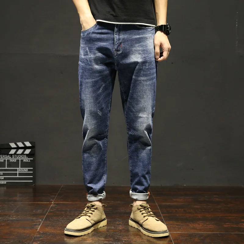 Мужские джинсы весна и лето Новая мода Мужская одежда свободные удобные эластичные брюки эластичные трендовые мужские брюки
