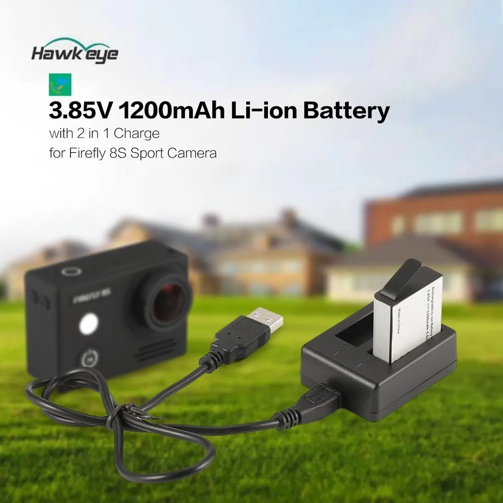 

Hawkeye Firefly 8S S009R 3.85V 1200mAh Li-ion Replacement Battery with 2 in 1 Battery Charger Sports Action Camera Kit