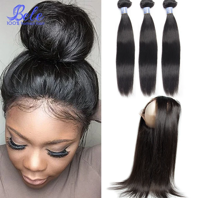 pre plucked 360 lace frontal closure with bundles Peruvian Straight