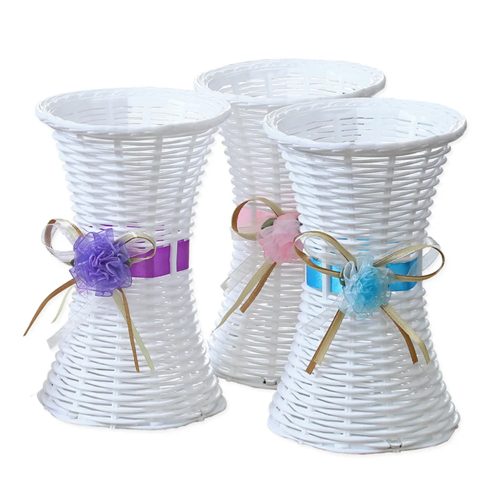 

Flower Vase Storage Basket Ribbon Beautiful Practical The Fashion Artificial Rattan Vase Desktop Hotels Fashion White