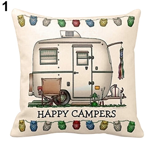

Hot item! Touring Owl Square Happy Campers Throw Pillow Case Home