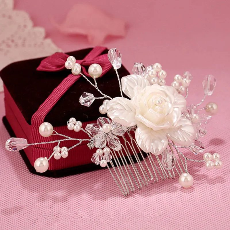 Wedding Head Flower Crystal Pearl Hair combs for brides Handmade Women Head Ornaments Bridal Hair Clips Accessories Jewelry - Окраска металла: EG1021